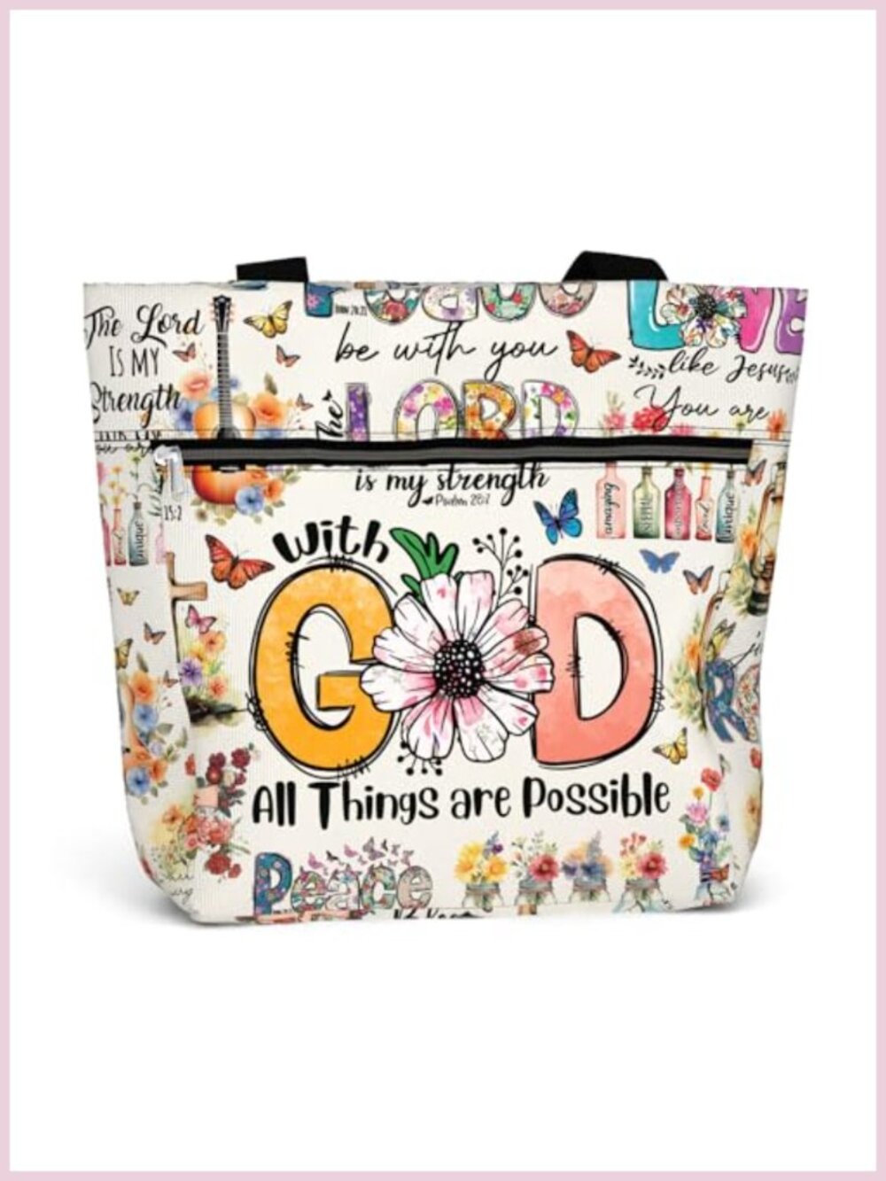 Large Water-Resistant Tote Bag for Work Women Christian Faith Gift